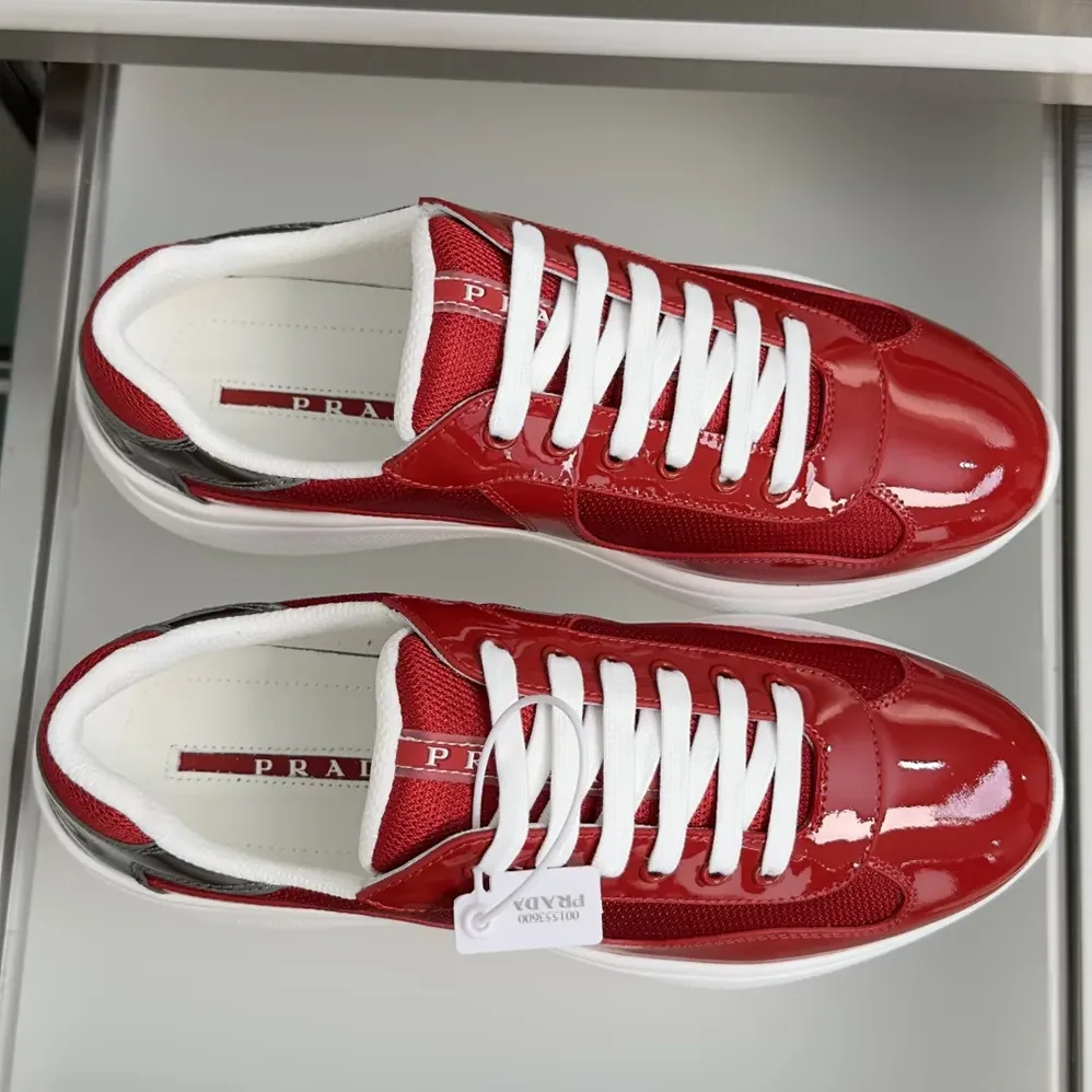 Prada Patent Leather And Technical Fabric Prada America'S Cup Sneakers for Unisex in Red