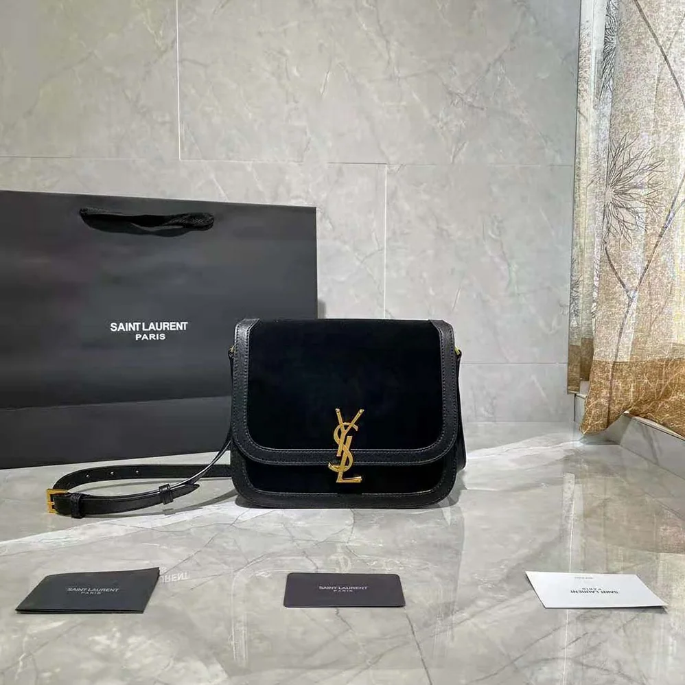 Saint Laurent YSL Solferino Medium Soft Satchel in Bsuede and Smooth Leather for Women Saint Laurent YSL Solferino Medium Soft Satchel in Bsuede and Smooth Leather for Women
