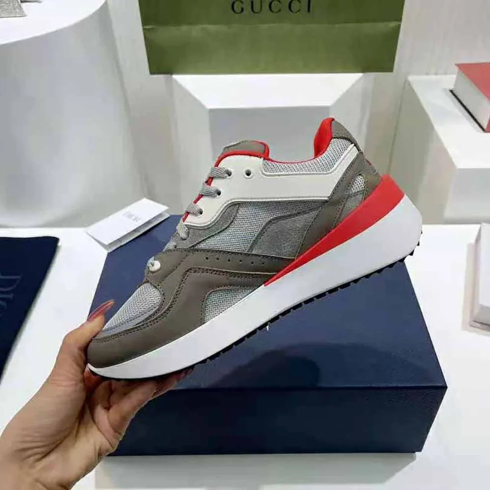 Dior B29 Sneaker Gray Technical Mesh and Suede with Brown Smooth Calfskin for Men
