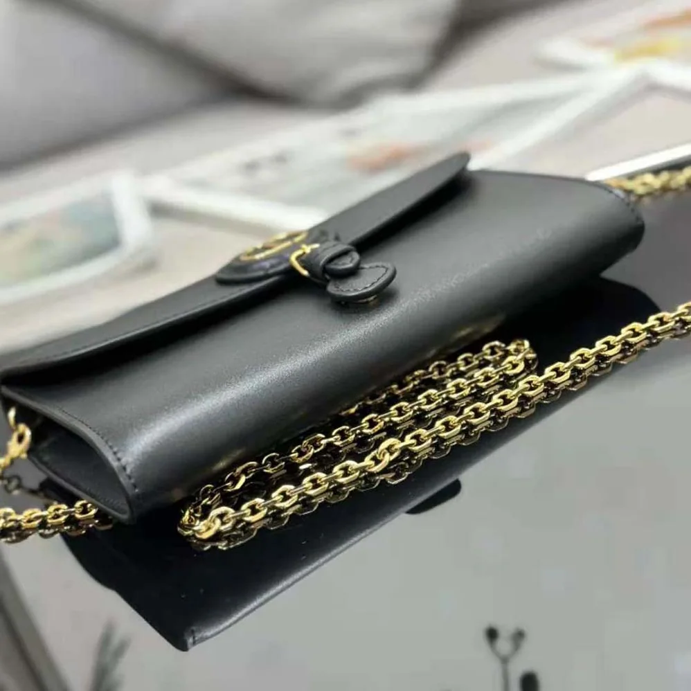 Dior Bobby East-west Pouch with Chain Black Smooth Calfskin for Women