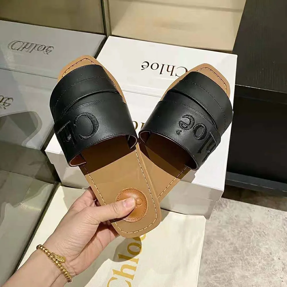 Chloe Woody Flat Mule for Women in Black