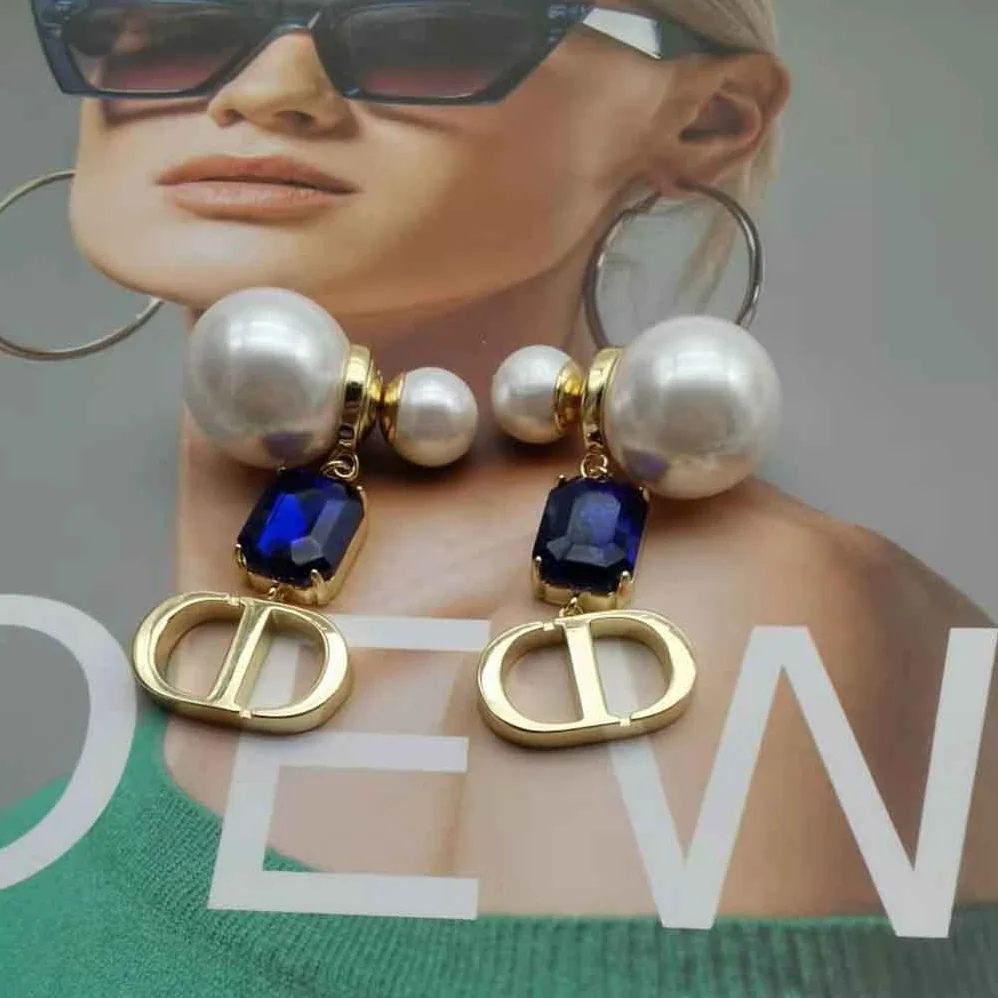 Dior Petit Cd Earrings Gold-Finish Metal with White Resin Pearls for Women