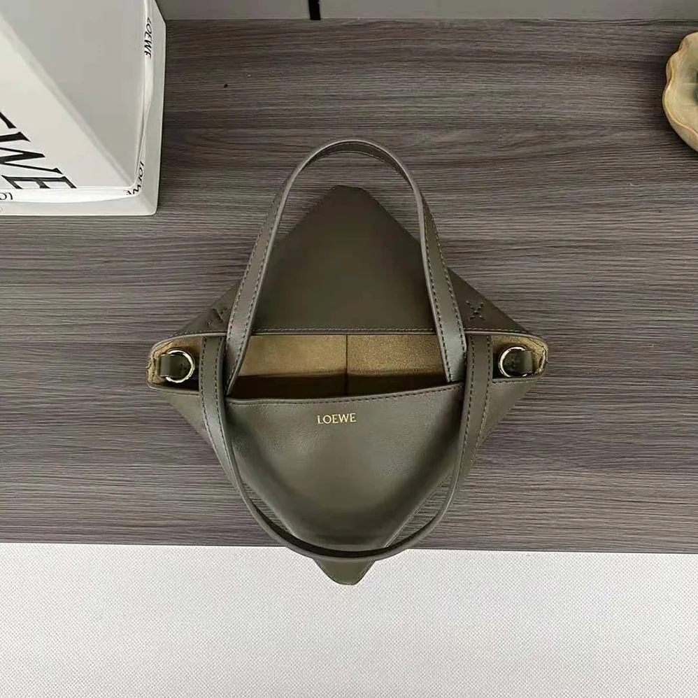 Loewe Mini Puzzle Fold Tote in Shiny Calfskin for Unisex in Green Loewe Mini Puzzle Fold Tote in Shiny Calfskin for Unisex in Green