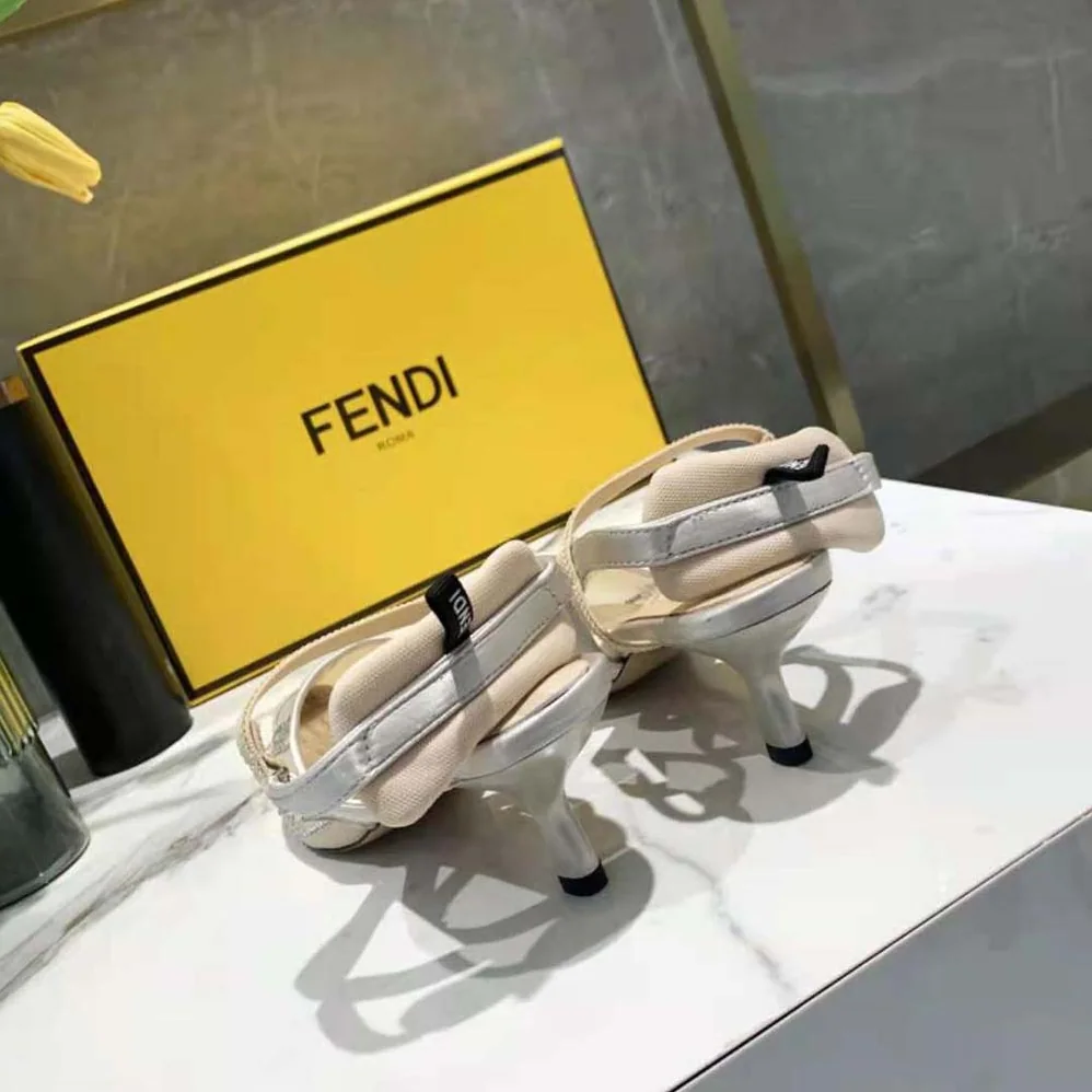 Fendi Colibri Medium Heel Pink Mesh Slingbacks with Rhinestone Embroidery for Women