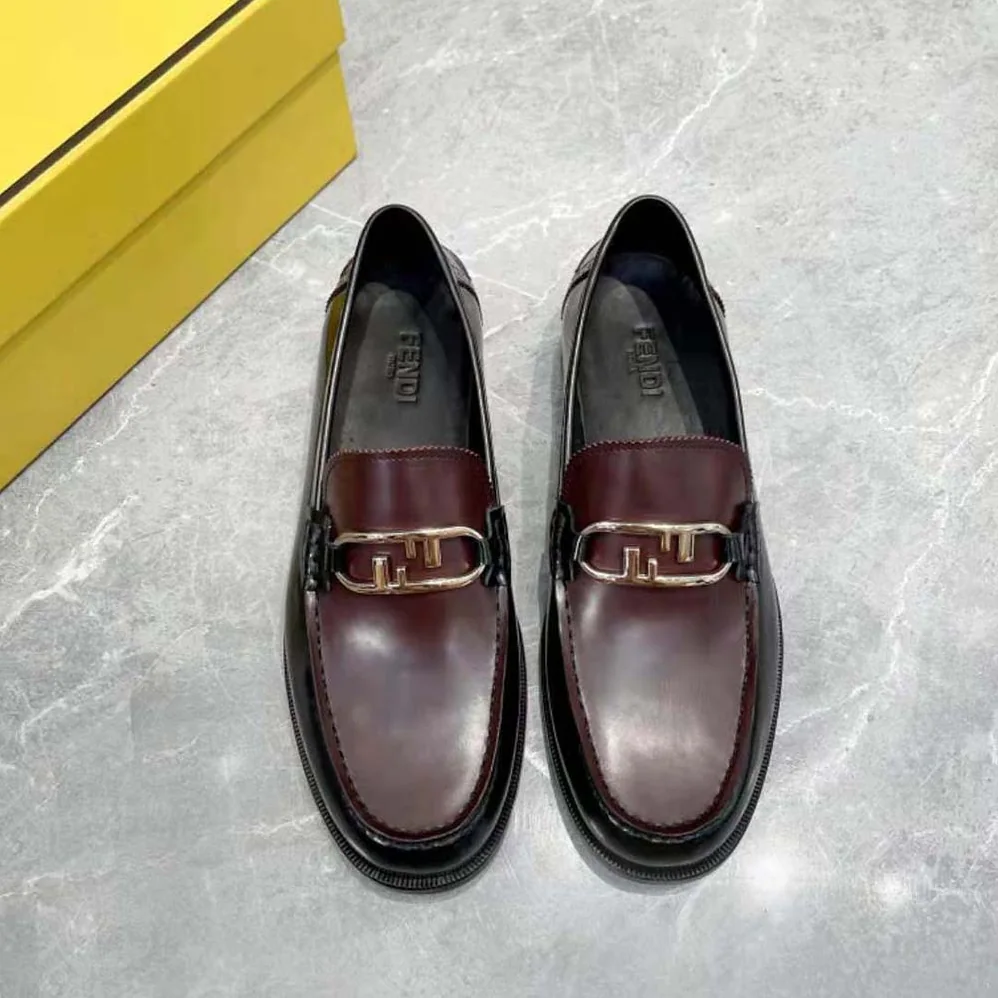 Fendi Maroon Leather Loafers with Fendi O'Lock Motif for Men Fendi Maroon Leather Loafers with Fendi O'Lock Motif for Men