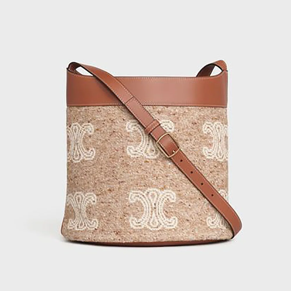 Celine Small Soft Bucket Bag in Triomphe Jacquard and Calfskin for Women Celine Small Soft Bucket Bag in Triomphe Jacquard and Calfskin for Women