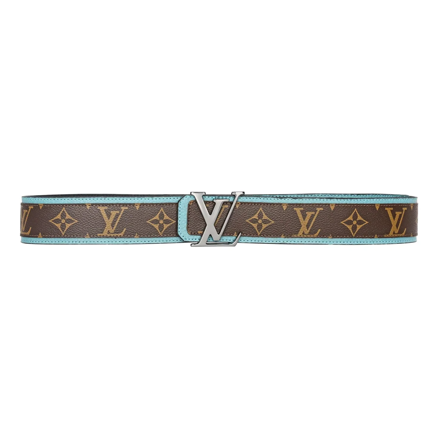 Brown Monogram style Leather Belt Amazing Blue