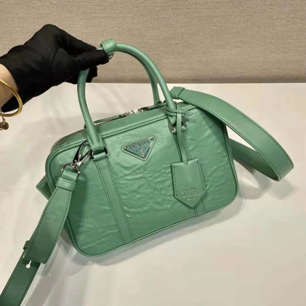 Prada Medium Antique Nappa Leather Top Handle Bag for Women in Green Prada Medium Antique Nappa Leather Top Handle Bag for Women in Green