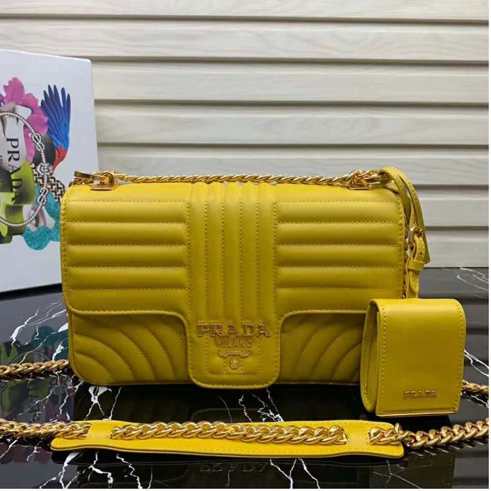 Prada Medium Leather Prada Diagramme Bag for Women in Yellow