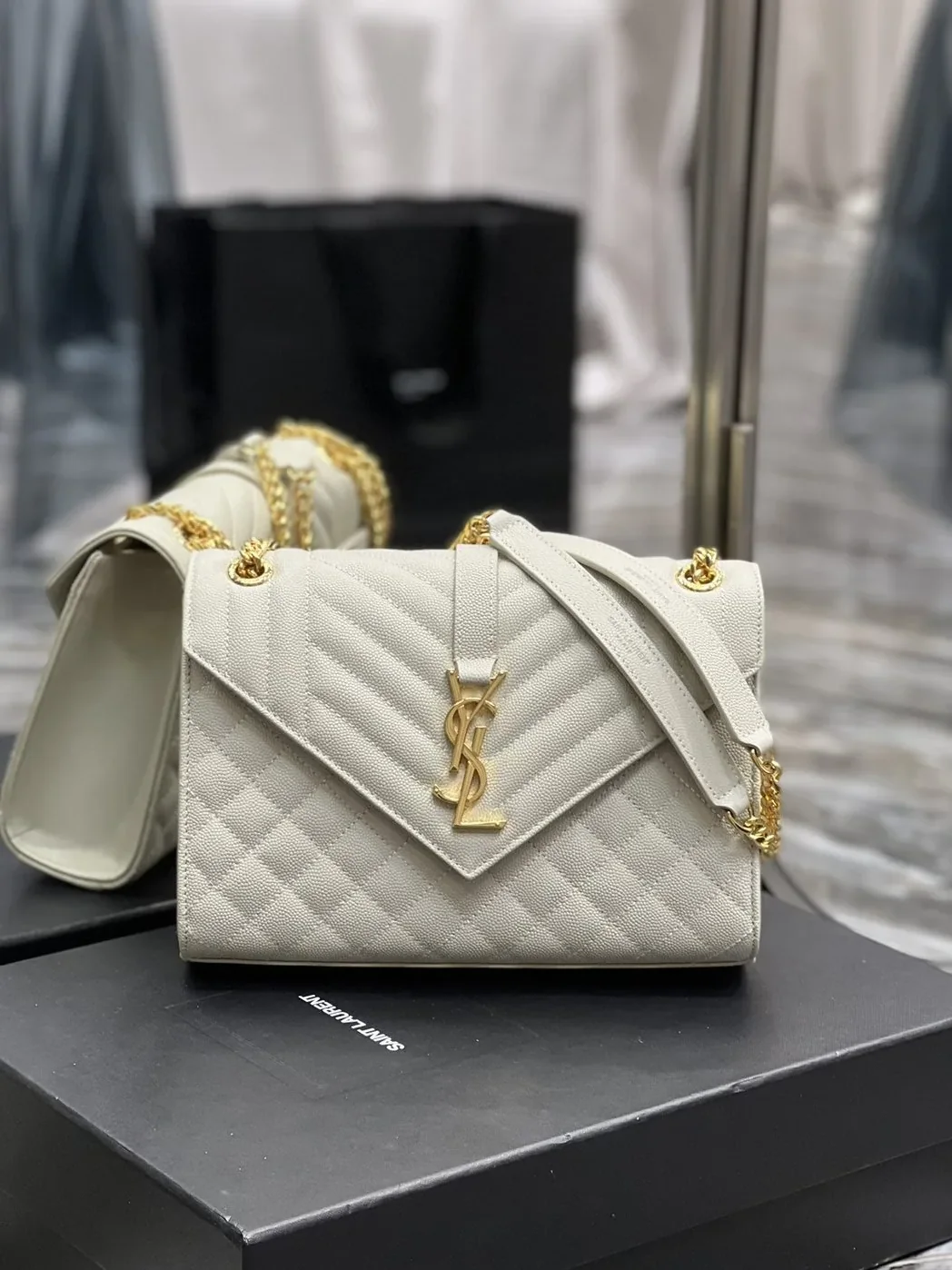 Saint Laurent Envelope Medium Chain Bag White Saint Laurent Envelope Medium Chain Bag White