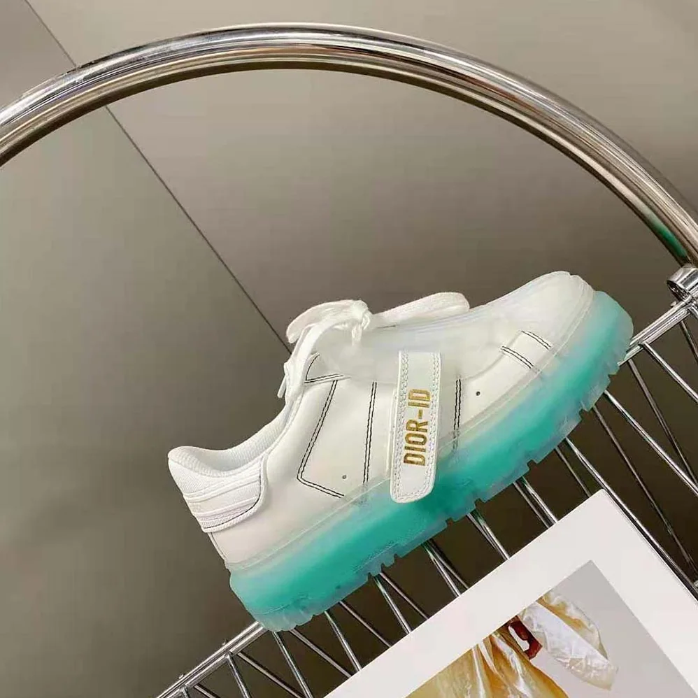 Dior Dior-Id Sneaker White Calfskin and Cypress Green Transparent Rubber for Women Dior Dior-Id Sneaker White Calfskin and Cypress Green Transparent Rubber for Women