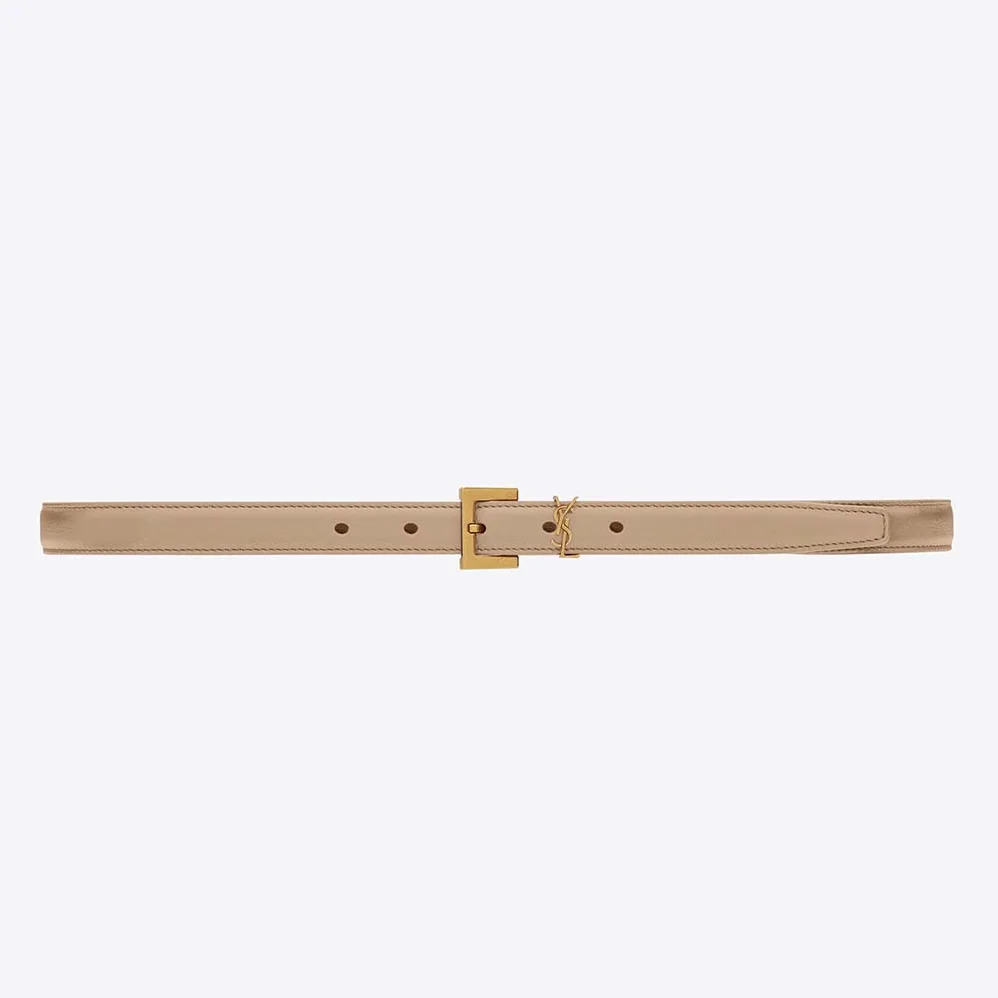 Saint Laurent YSL Cassandre Thin Belt with Square Buckle in Lacquered Leather for Women