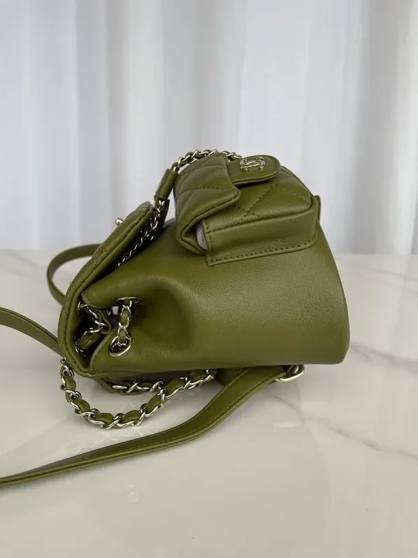 Chanel Small Backpack in Green Khaki Gold Hardware Chanel Small Backpack in Green Khaki Gold Hardware