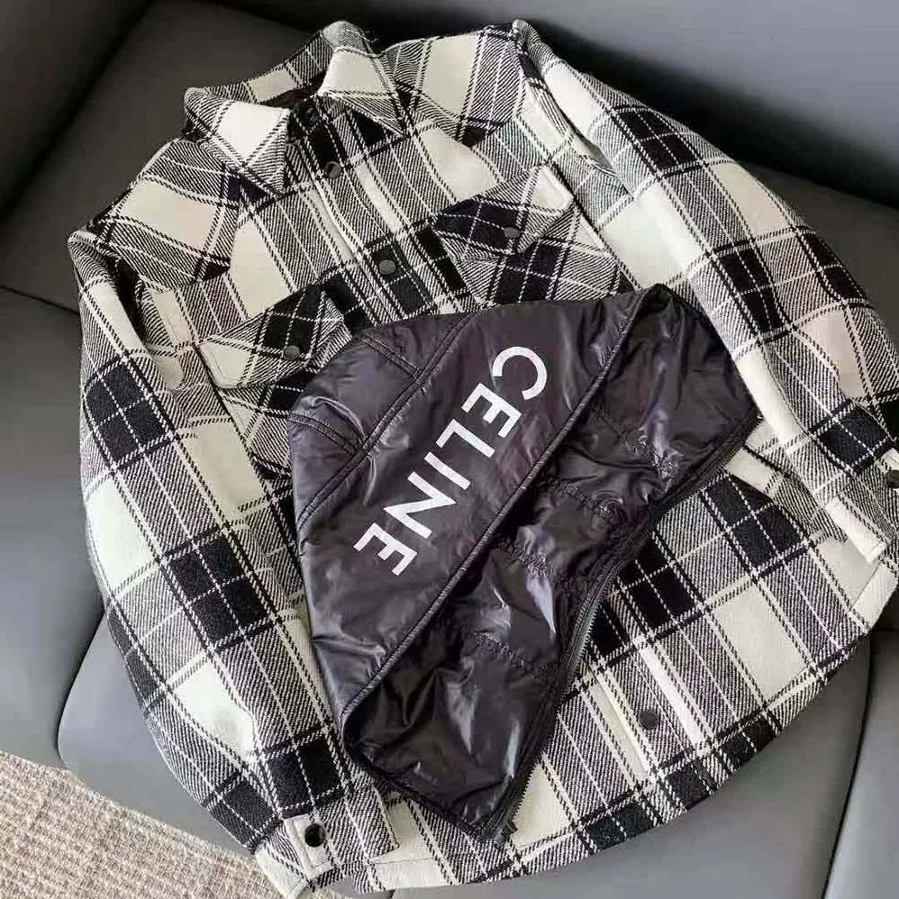 Celine Hooded Overshirt in Checked Wool for Women