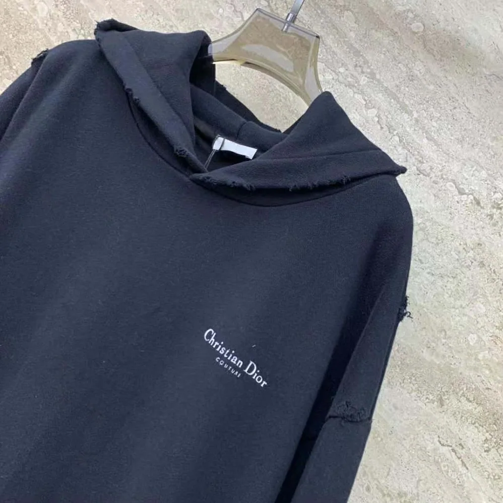 Dior Christian Dior Couture Hooded Sweatshirt Black Cotton Fleece with Dévoré Effect for Women Dior Christian Dior Couture Hooded Sweatshirt Black Cotton Fleece with Dévoré Effect for Women