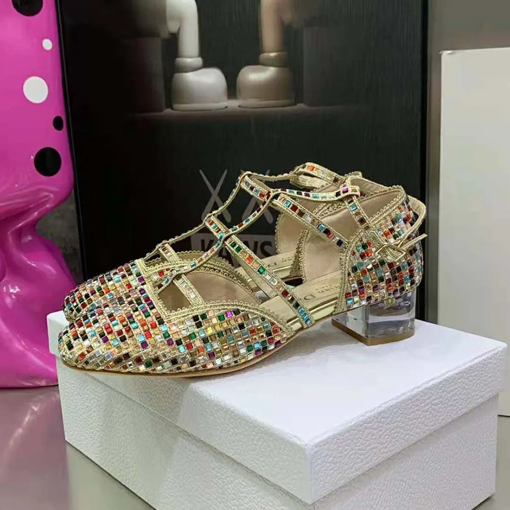 Dior Arty Ballerina Flat Gold-Tone Cotton Embroidered with Metallic Thread and Multicolor Square Strass for Women Dior Arty Ballerina Flat Gold-Tone Cotton Embroidered with Metallic Thread and Multicolor Square Strass for Women