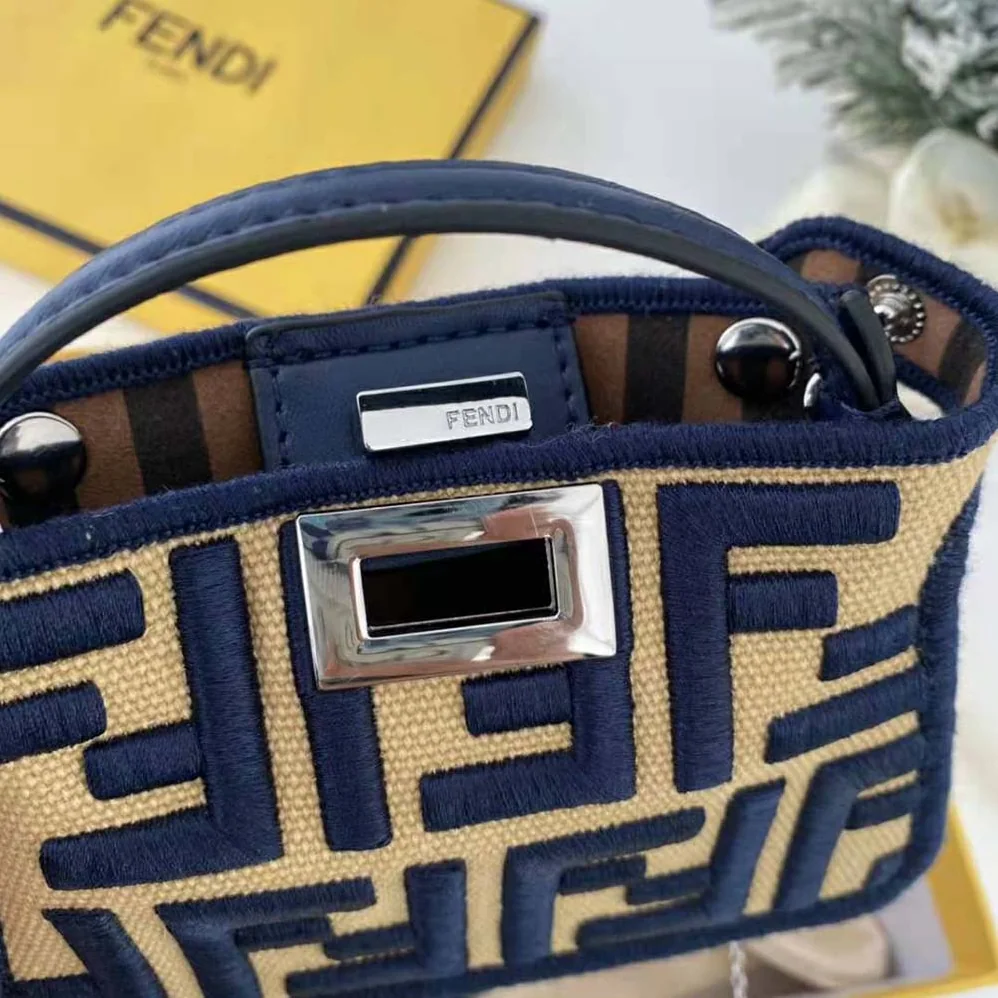 Fendi Nano Peekaboo Charm Gray FF Canvas Charm for Women in Black