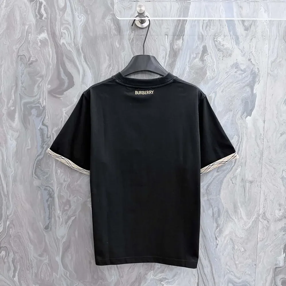 Burberry Check Trim Cotton T-shirt for Women in Black Burberry Check Trim Cotton T-shirt for Women in Black