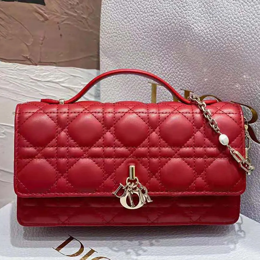 Dior Lady Dior Top Handle Clutch Scarlet Red Cannage Lambskin for Women Dior Lady Dior Top Handle Clutch Scarlet Red Cannage Lambskin for Women