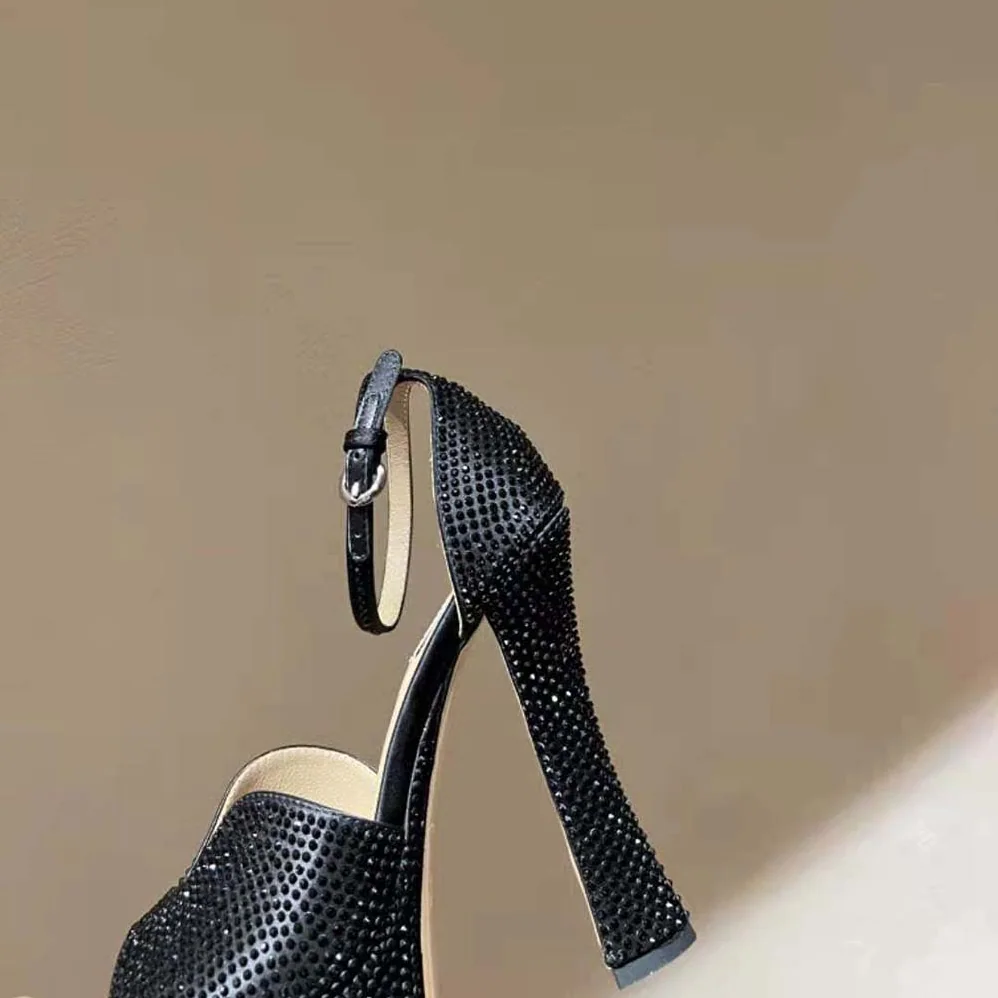 Miu Miu Satin Platform Sandals with Crystals for Women in Black