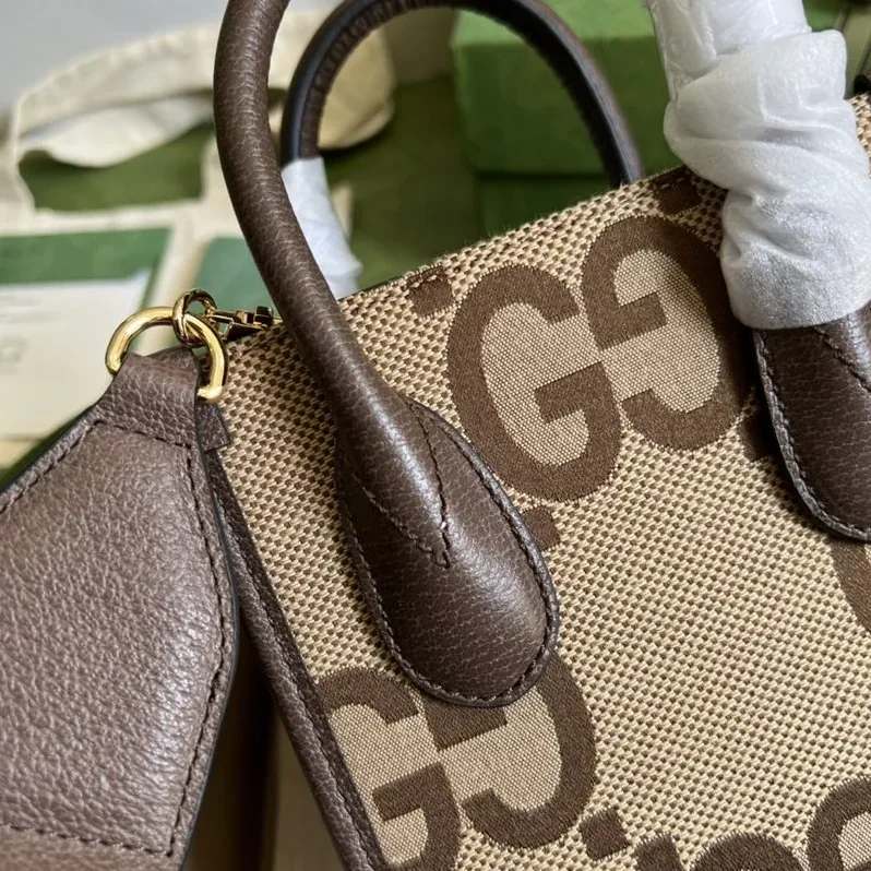 Gucci Jumbo GG Mini Tote Bag / Camel And Ebony Jumbo Canvas Gold Hardware Gucci Jumbo GG Mini Tote Bag / Camel And Ebony Jumbo Canvas Gold Hardware