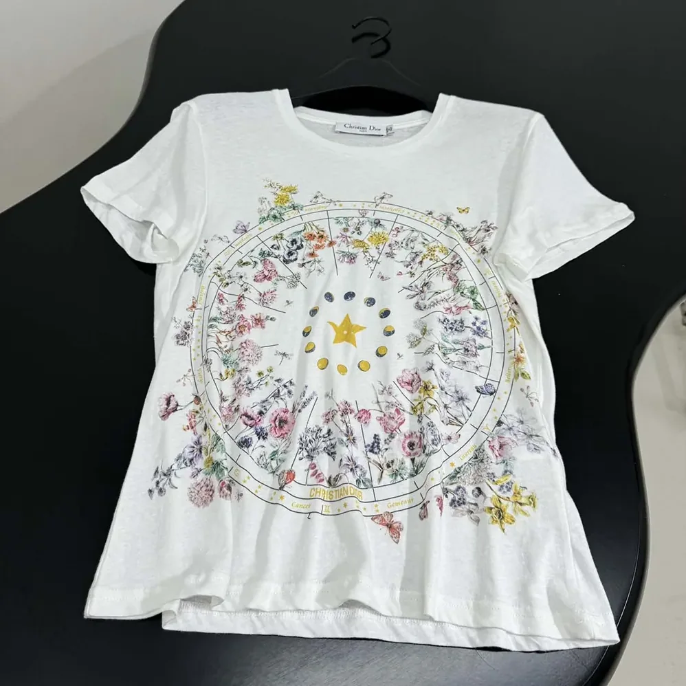 Dior T-Shirt White Cotton Jersey with Multicolor Dior Astral Flowers Motif for Men