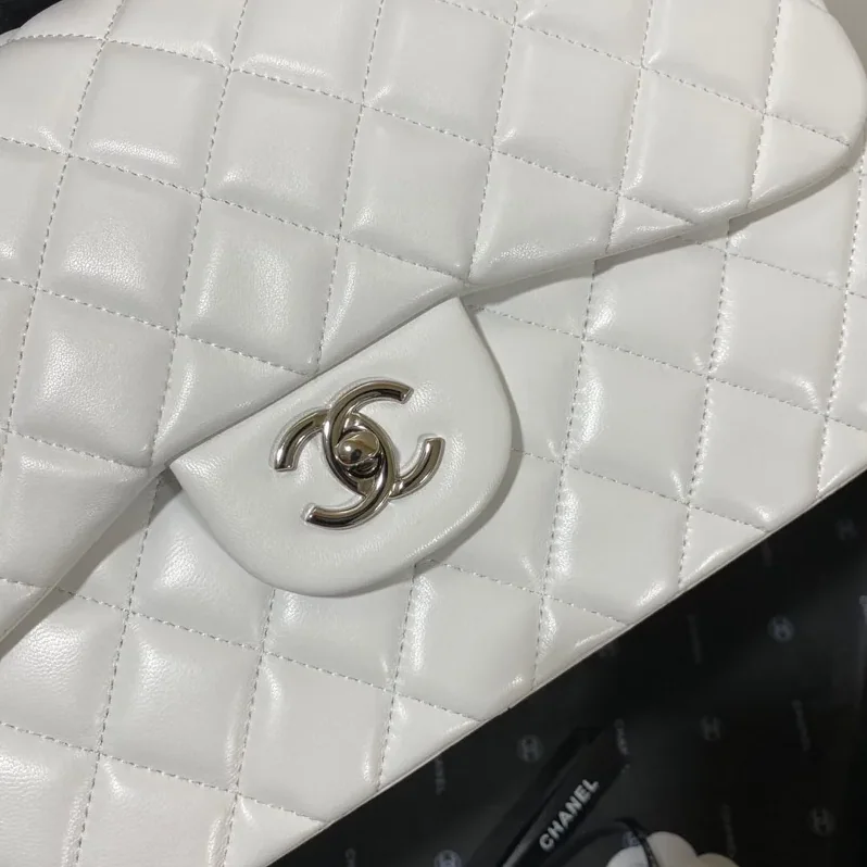 Chanel Classic Double Flap Bag Large Crossbody in White Silver Hardware Chanel Classic Double Flap Bag Large Crossbody in White Silver Hardware