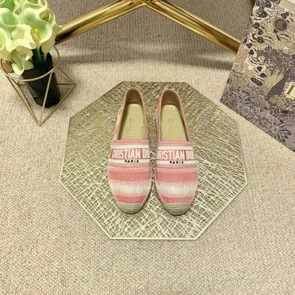 Dior Granville Eespadrille Dark Nude D for Women in Stripes Embroidered Cotton