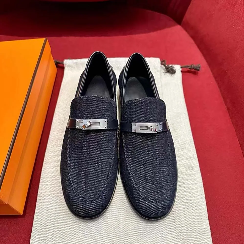 Hermes Destin Loafer in Denim and Calfskin for Men Hermes Destin Loafer in Denim and Calfskin for Men