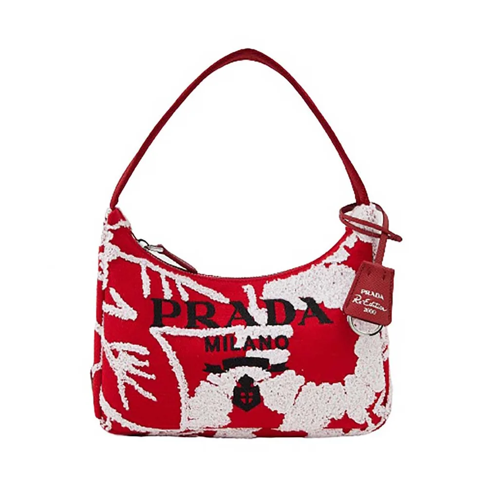 Prada Re-Edition 2006 Embroidered Drill Mini Bag for Women in Red Prada Re-Edition 2006 Embroidered Drill Mini Bag for Women in Red