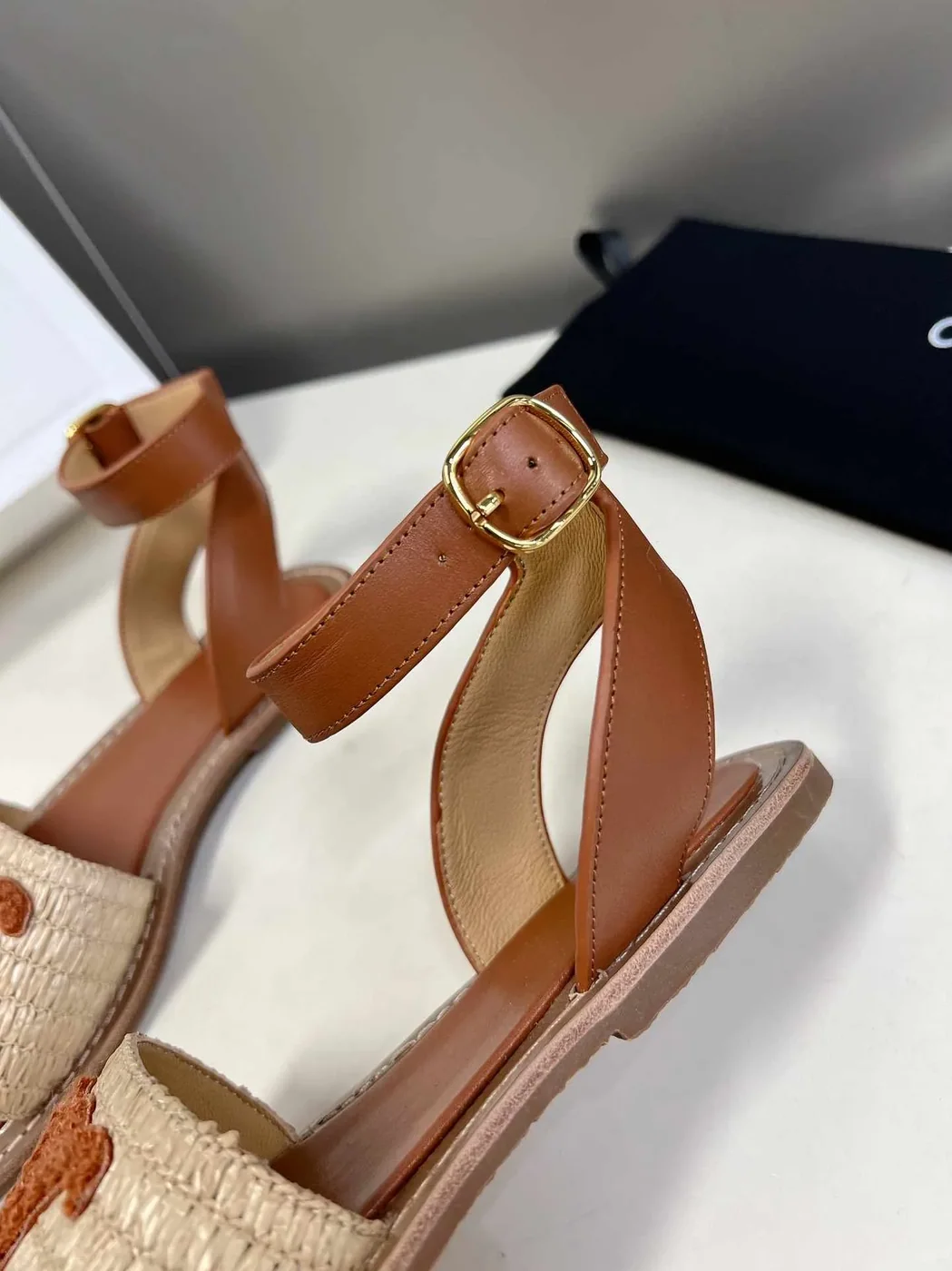 Celine Lympia Flat Strap Sandal In Raffia Brown Celine Lympia Flat Strap Sandal In Raffia Brown