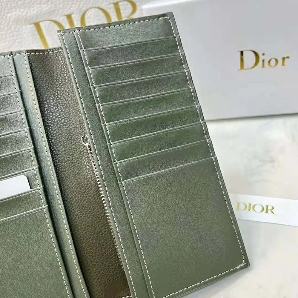 Dior Vertical Long Wallet Olive Grained Calfskin with CD Icon Signature for Men Dior Vertical Long Wallet Olive Grained Calfskin with CD Icon Signature for Men
