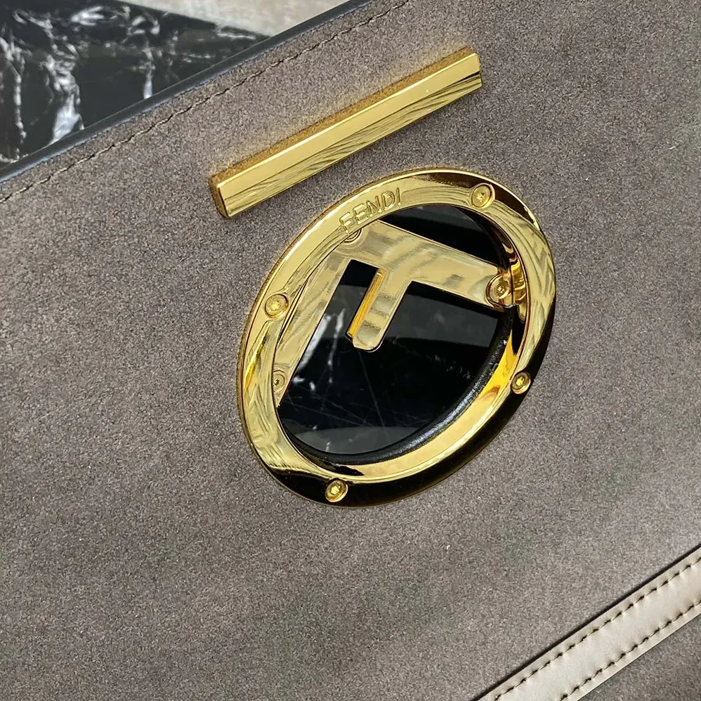 Fendi KAN I F Small Gray Leather Mini for Women in Bag in Calf