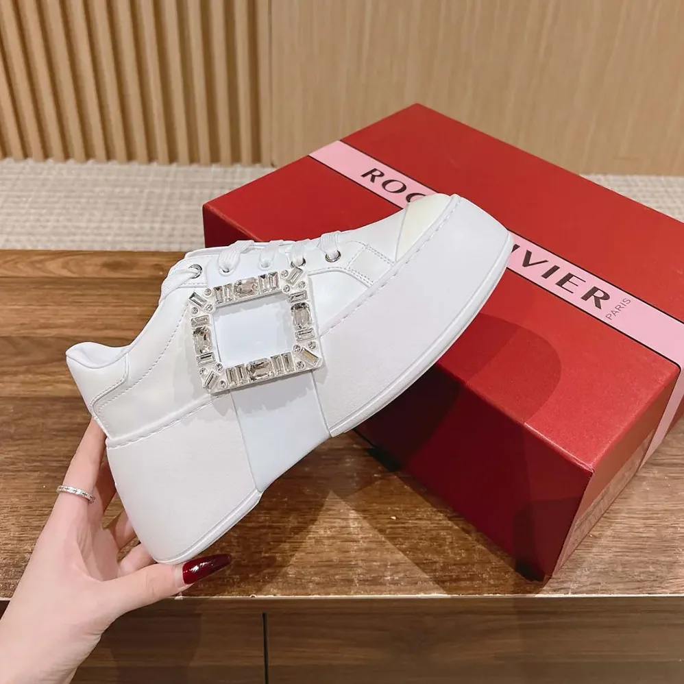 Roger Vivier Viv Skate Sneakers In Calfskin Nappa Leather White for Women Roger Vivier Viv Skate Sneakers In Calfskin Nappa Leather White for Women