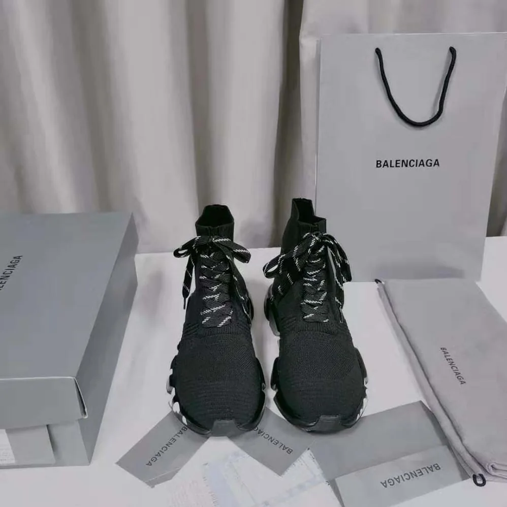 Balenciaga Speed Lace up Graffiti Sneaker in Black for Women in White Balenciaga Speed Lace up Graffiti Sneaker in Black for Women in White