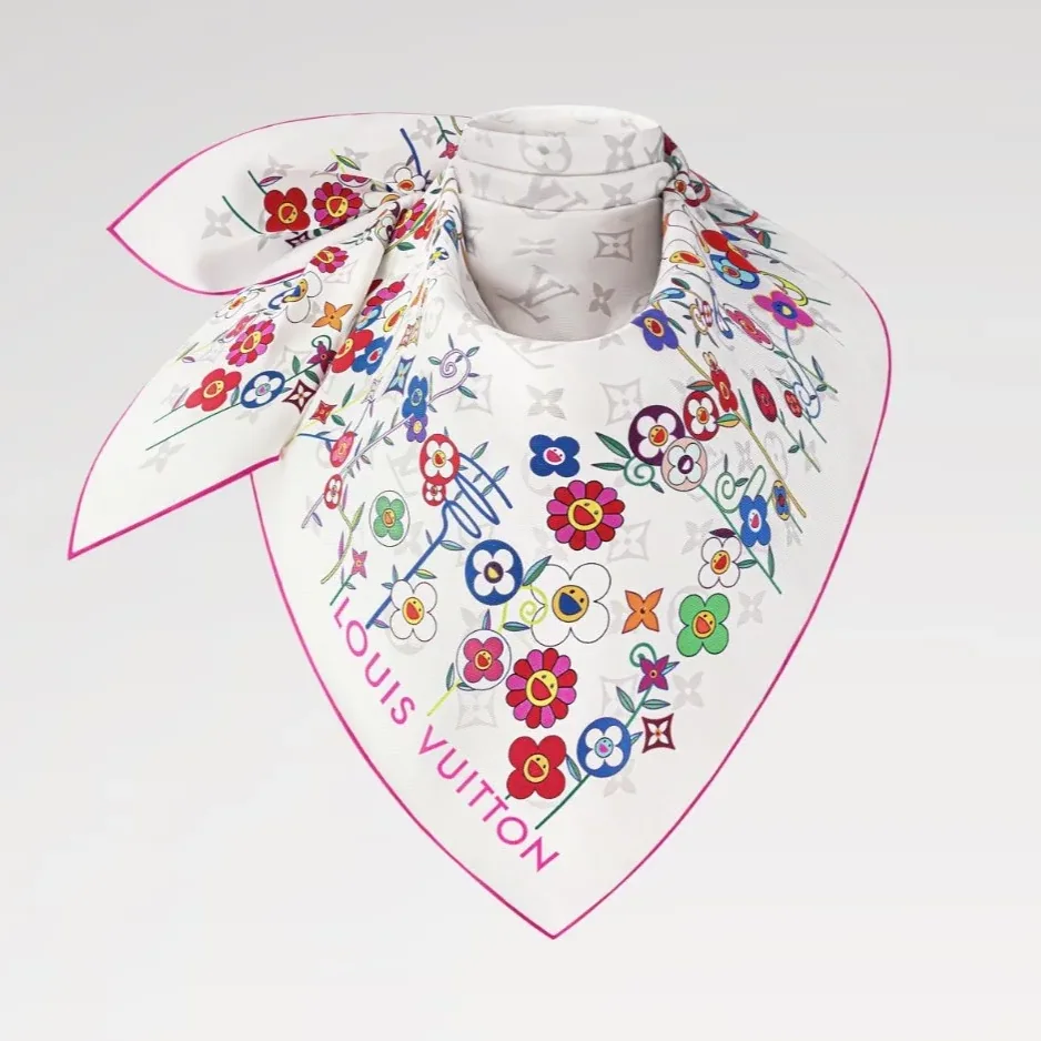 Louis Vuitton LV x TM Monogram Superflat Flowers Square 90 Scarf White Louis Vuitton LV x TM Monogram Superflat Flowers Square 90 Scarf White