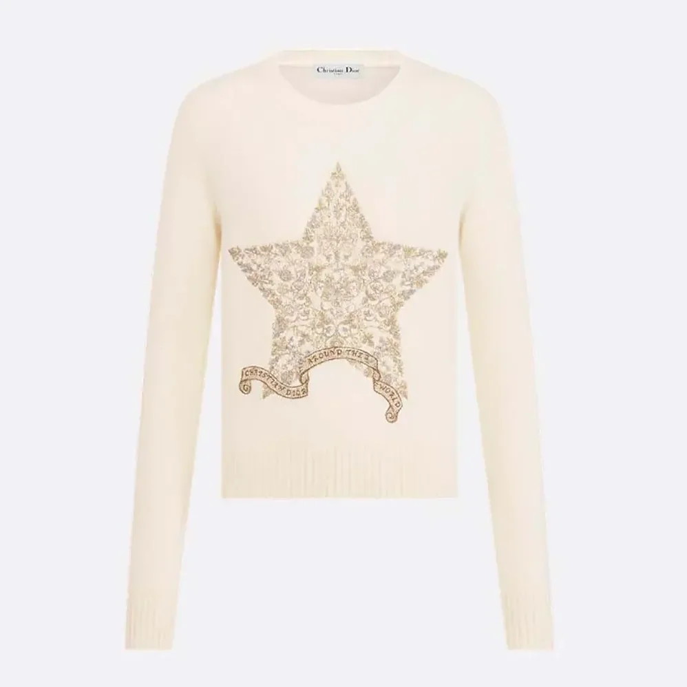 Dior Embroidered Sweater Ecru Cashmere Knit for Women Dior Embroidered Sweater Ecru Cashmere Knit for Women