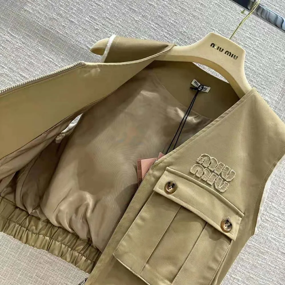 Miu Miu Chino Vest with Embroidered Logo for Women Miu Miu Chino Vest with Embroidered Logo for Women