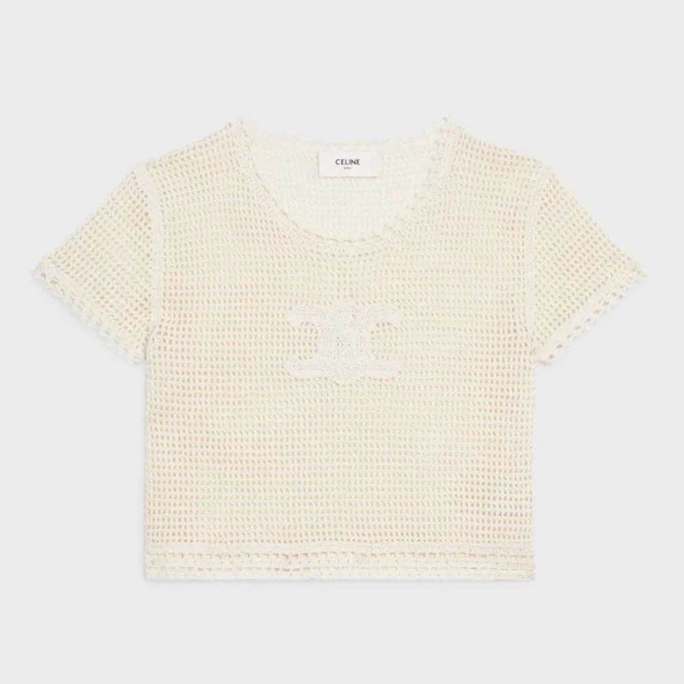 Celine Triomphe T for Women in Shirt in Crocheted Cotton