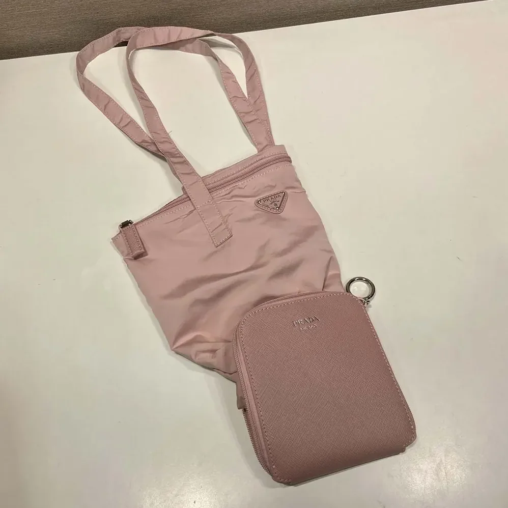 Prada Saffiano Leather Pendant With Re-Nylon Tote Bag for Women in Peach Prada Saffiano Leather Pendant With Re-Nylon Tote Bag for Women in Peach