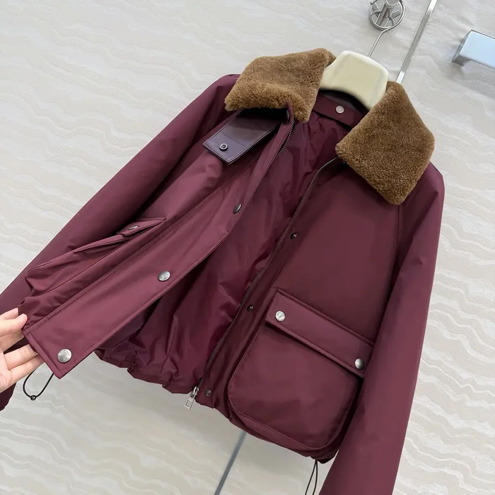 Loewe Puffer in Shearling and Cotton Blend for Men in Burgundy