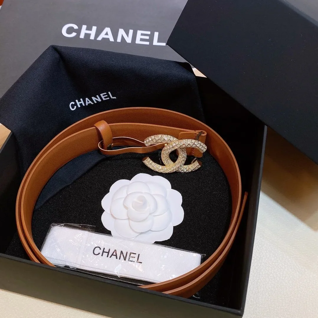 Chanel Brown Belt With Double C Buckle Gold-Toned and Strass Metal for Women Chanel Brown Belt With Double C Buckle Gold-Toned and Strass Metal for Women