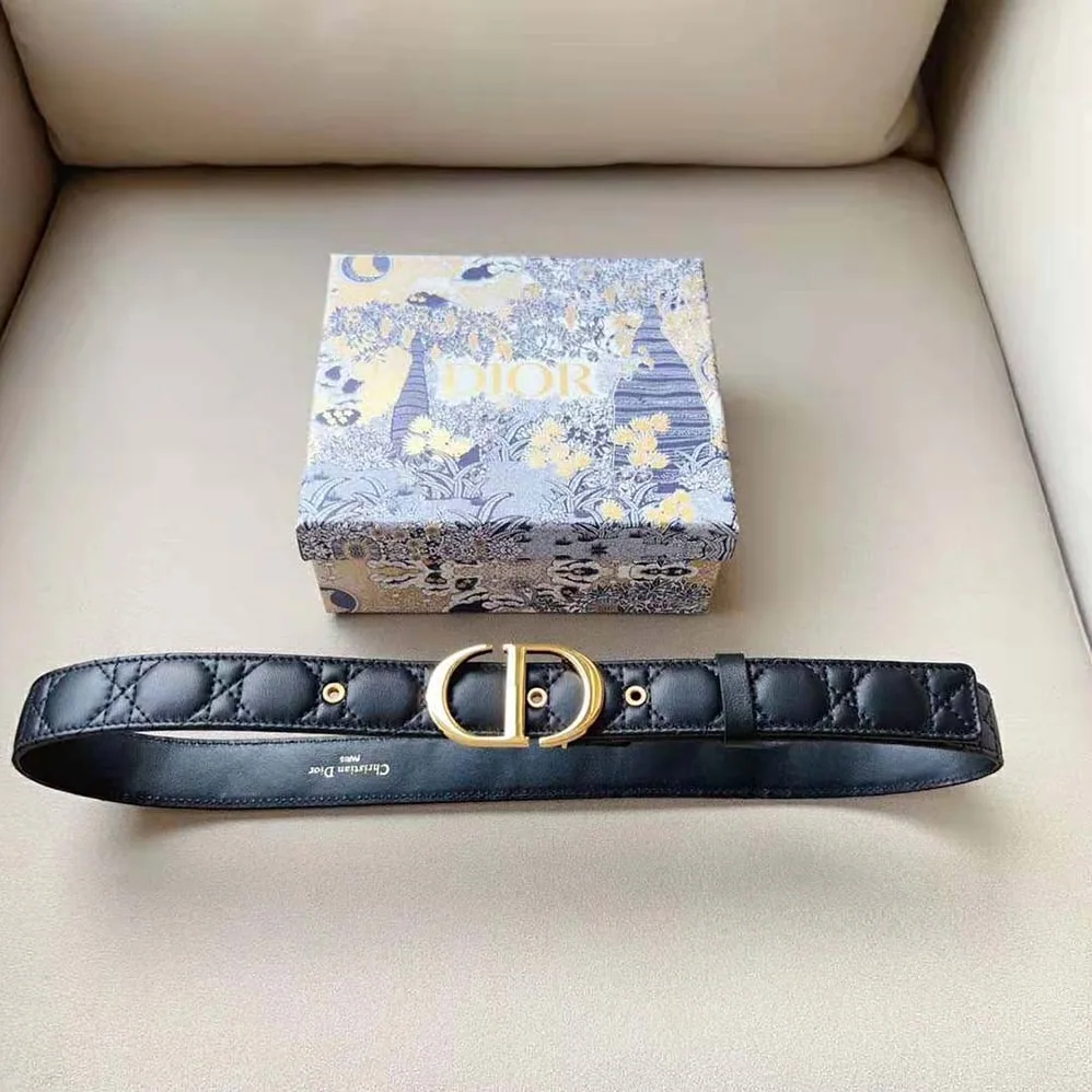 Dior 30 Montaigne Belt Black Cannage Calfskin 30 MM for Women