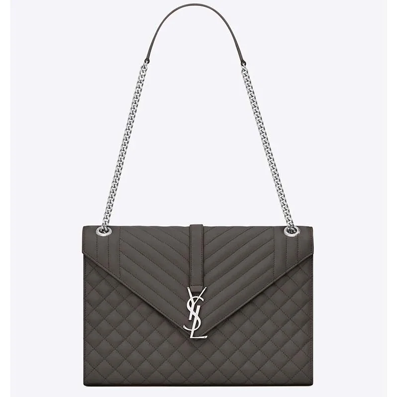 Saint Laurent YSL Large Envelope Mixed Grain De Poudre Matelasse in Grey
