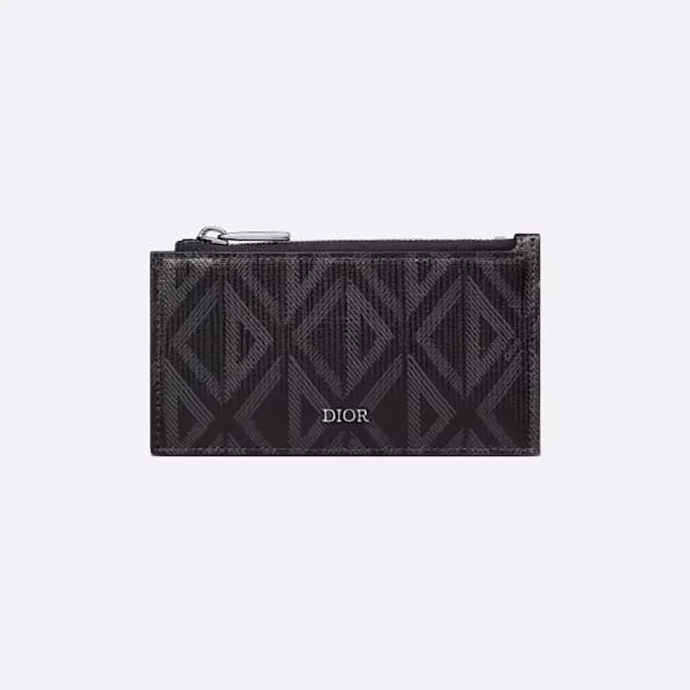 Dior Zipped Card Holder Black CD Diamond Canvas for Men