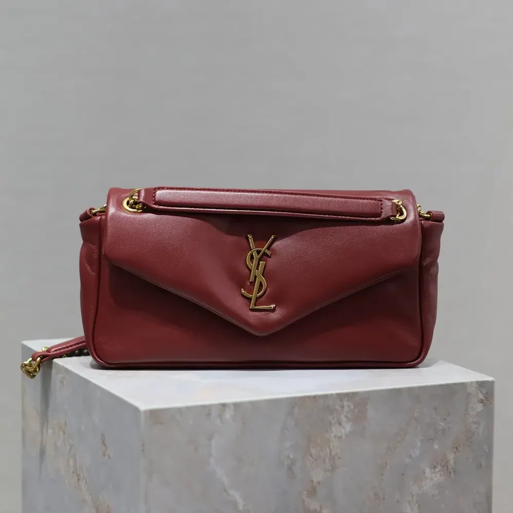 Saint Laurent YSL Calypso Small in Shiny Leather for Women in Maroon
