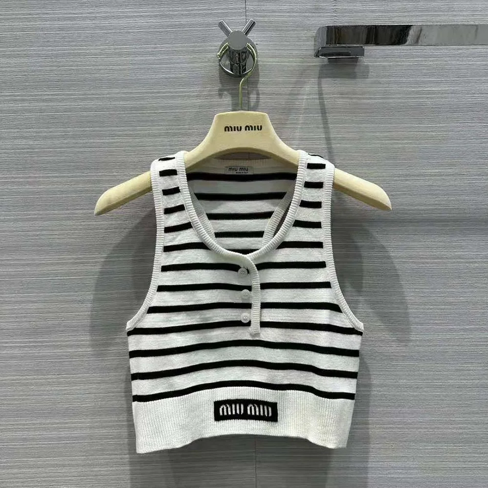Miu Miu Cotton Top with Intarsia Logo for Women in White