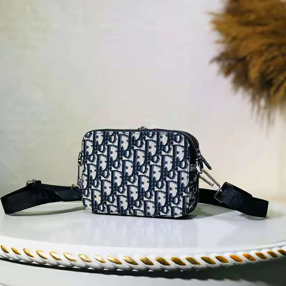 Dior Pouch with Shoulder Strap Beige and Black Dior Oblique Jacquard for Men Dior Pouch with Shoulder Strap Beige and Black Dior Oblique Jacquard for Men