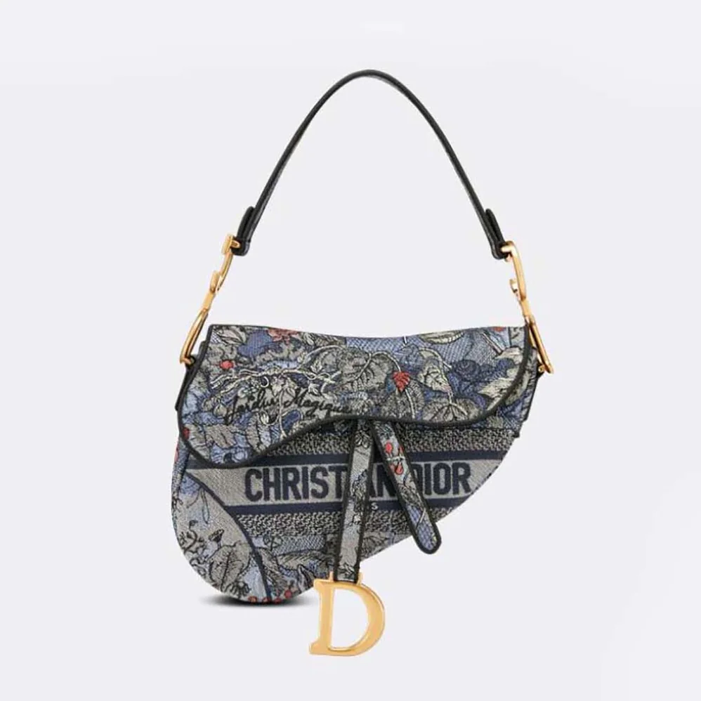 Dior Saddle Bag Denim Multicolor Dior Jardin Magique Embroidery for Women Dior Saddle Bag Denim Multicolor Dior Jardin Magique Embroidery for Women