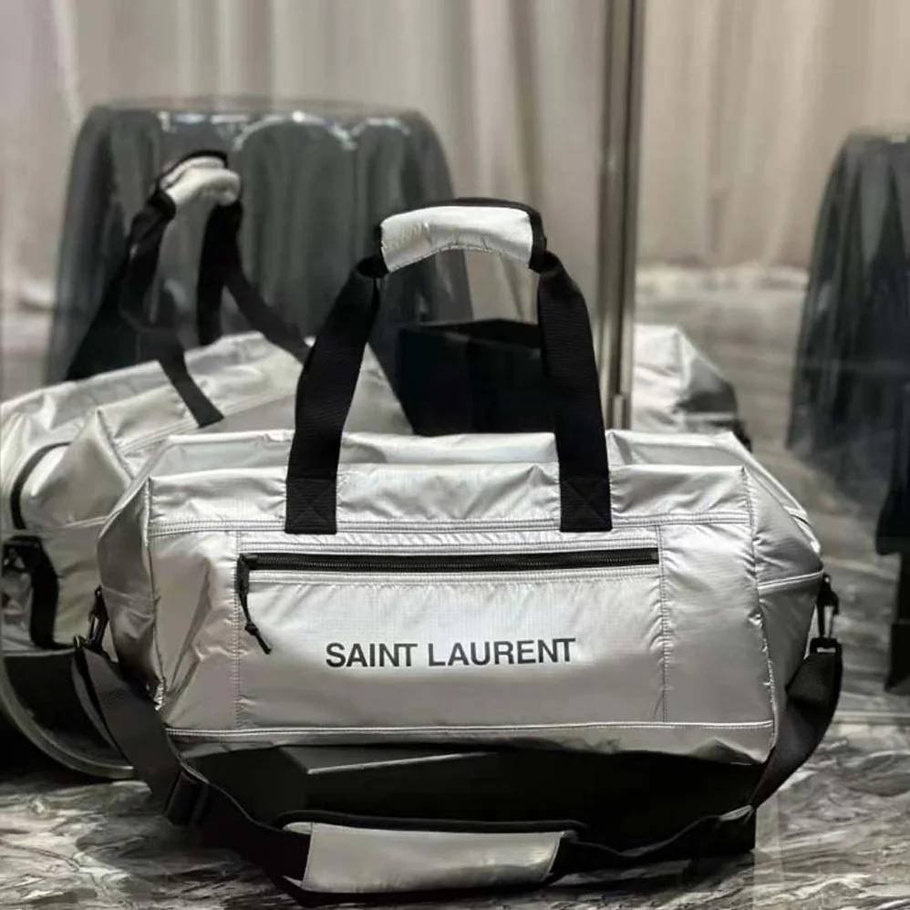 Saint Laurent YSL Nuxx Duffle in Metallized Nylon for Men in Silver Saint Laurent YSL Nuxx Duffle in Metallized Nylon for Men in Silver